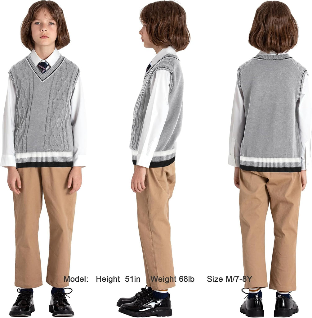 Boys Sweater Vest Cotton Kids Uniform Vest Sleeveless Knit Pullover