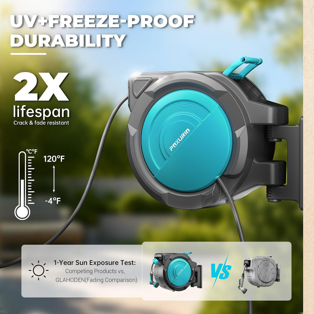 5/8" 110FT Retractable Garden Hose Reel-Heavy Duty Automatic Wall Mounted Hose Reel with 2026 Upgraded UV Resistant