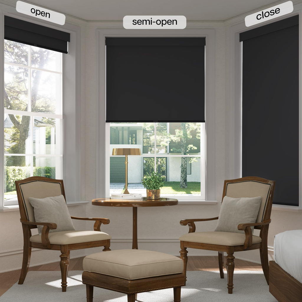No Drill Blackout Roller Shades, Black