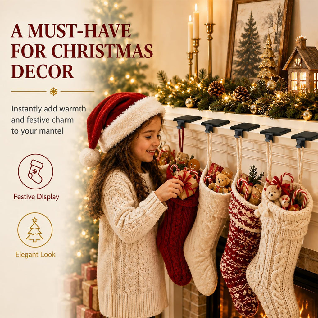 Christmas Stocking Holders for Mantle Set of 6, Heavy Duty Stocking Hangers Stocking Hook Christmas Ornaments for