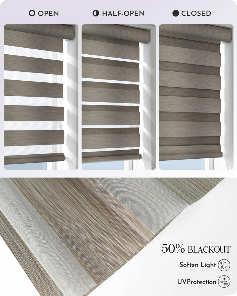 Motorized Zebra Blinds for Windows, Darkening Smart Blinds with Remote Control, Dual Layer Custom Zebra Shades Work