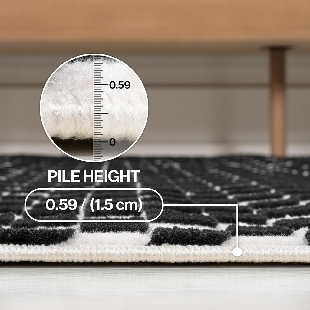 Finn High-Low Checkered Monotone Black/White Indoor Area Rug, Modern Minimalist, Non-Shedding, Stain Resistant