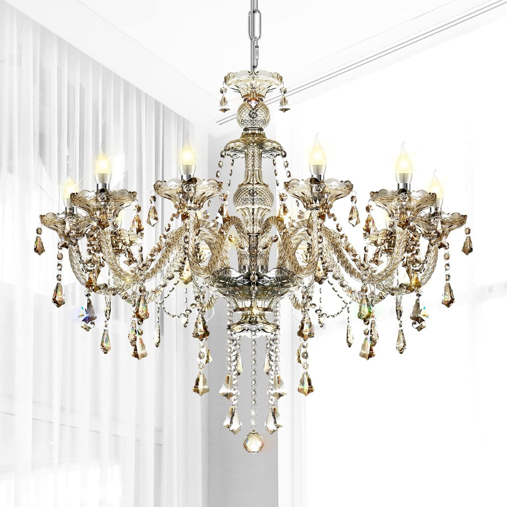 10-Light Crystal Chandelier Cognac/Champagne Modern Chandelier K9 Crystal Candle Pendant Ceiling Lighting Fixture, Chandeliers for Dining Room Home DŽcor A110-B01LW5DYTK