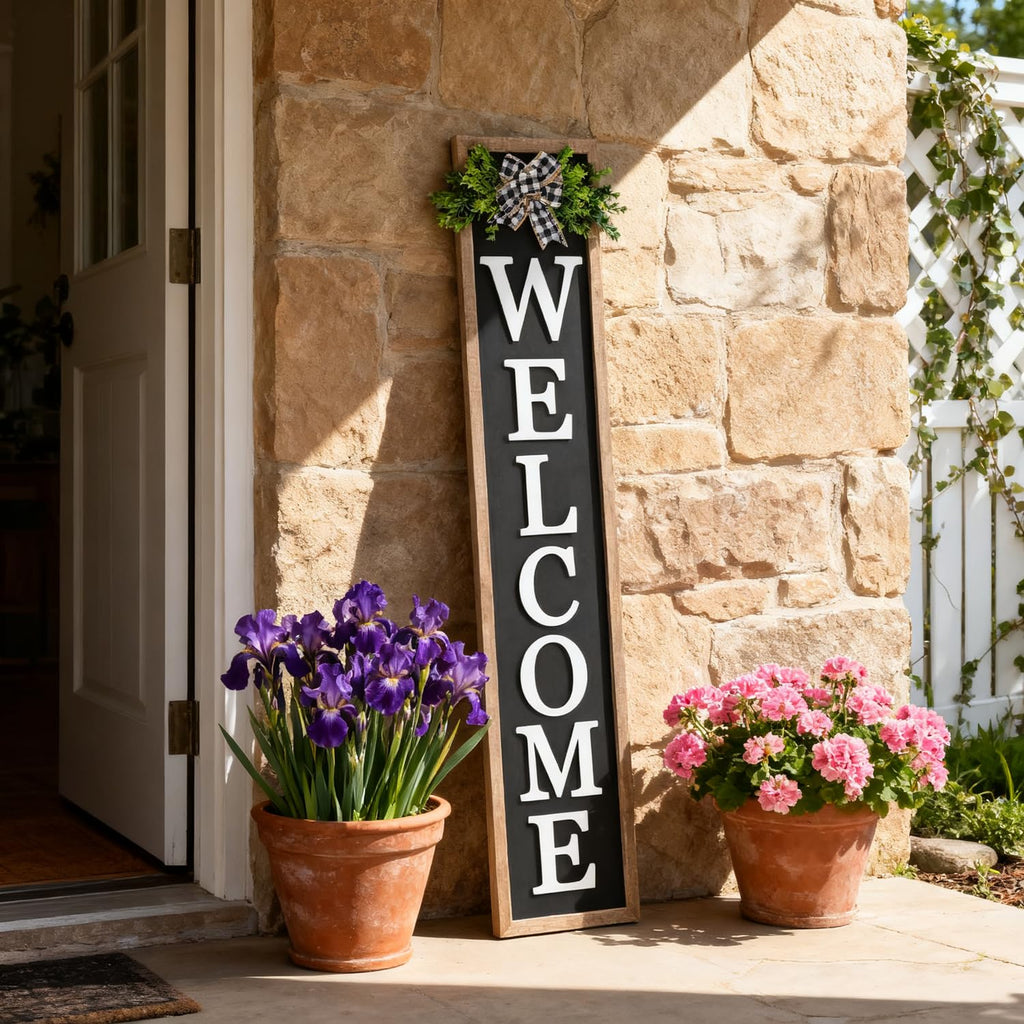 3D Outdoor Welcome Sign, 45"X9", Wood Black