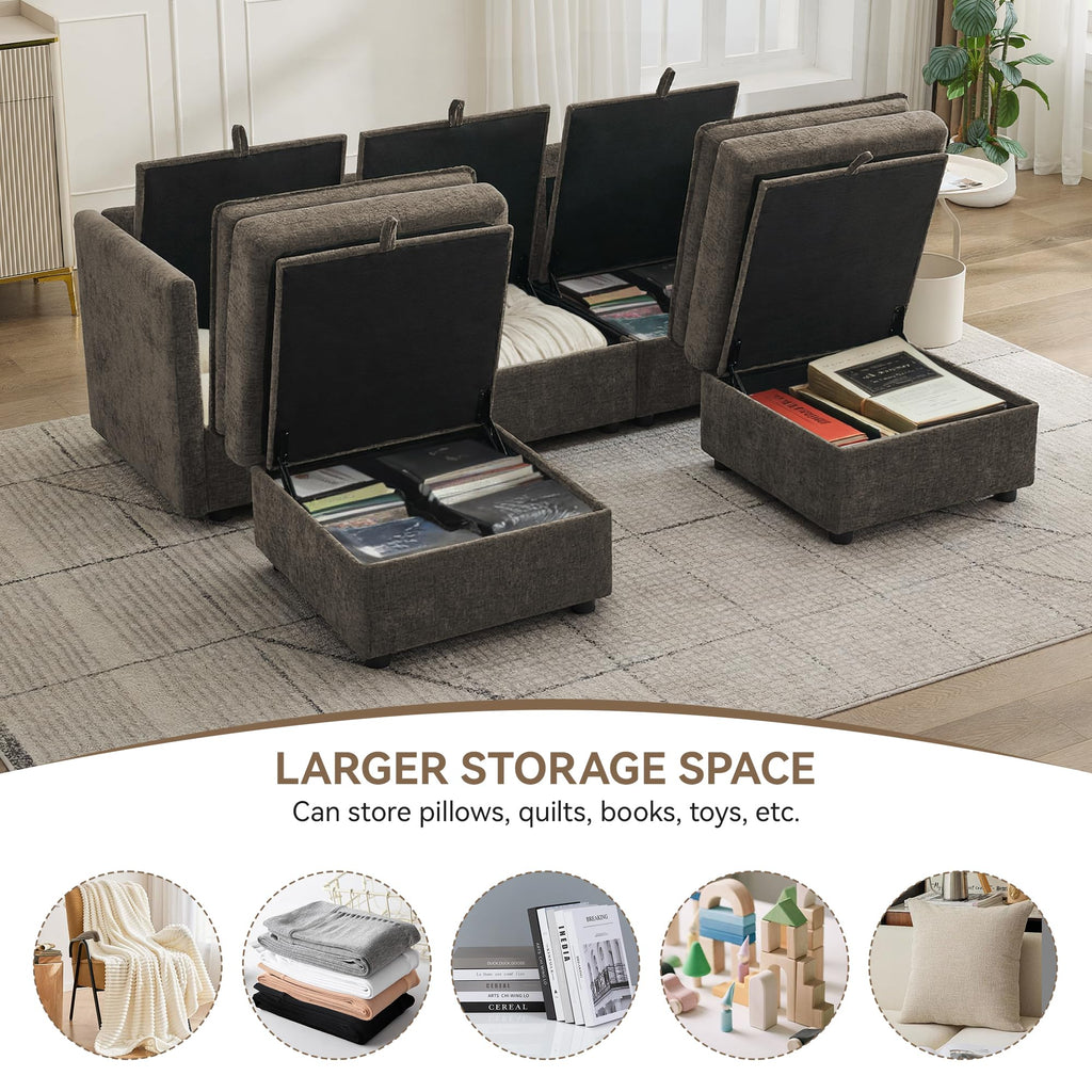 80" Cloud Modular 3 Seater Sofa with 2 Storage Ottoman, Modern Upholstered Storage Sofa Couch Deep Seat, U Shape