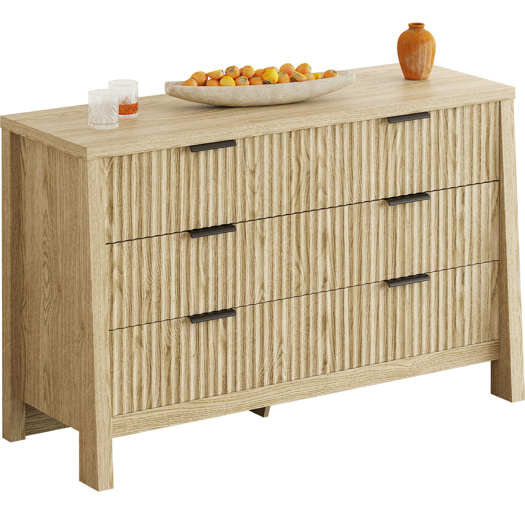 Fluted 6 Drawers Dresser, Natural Oak