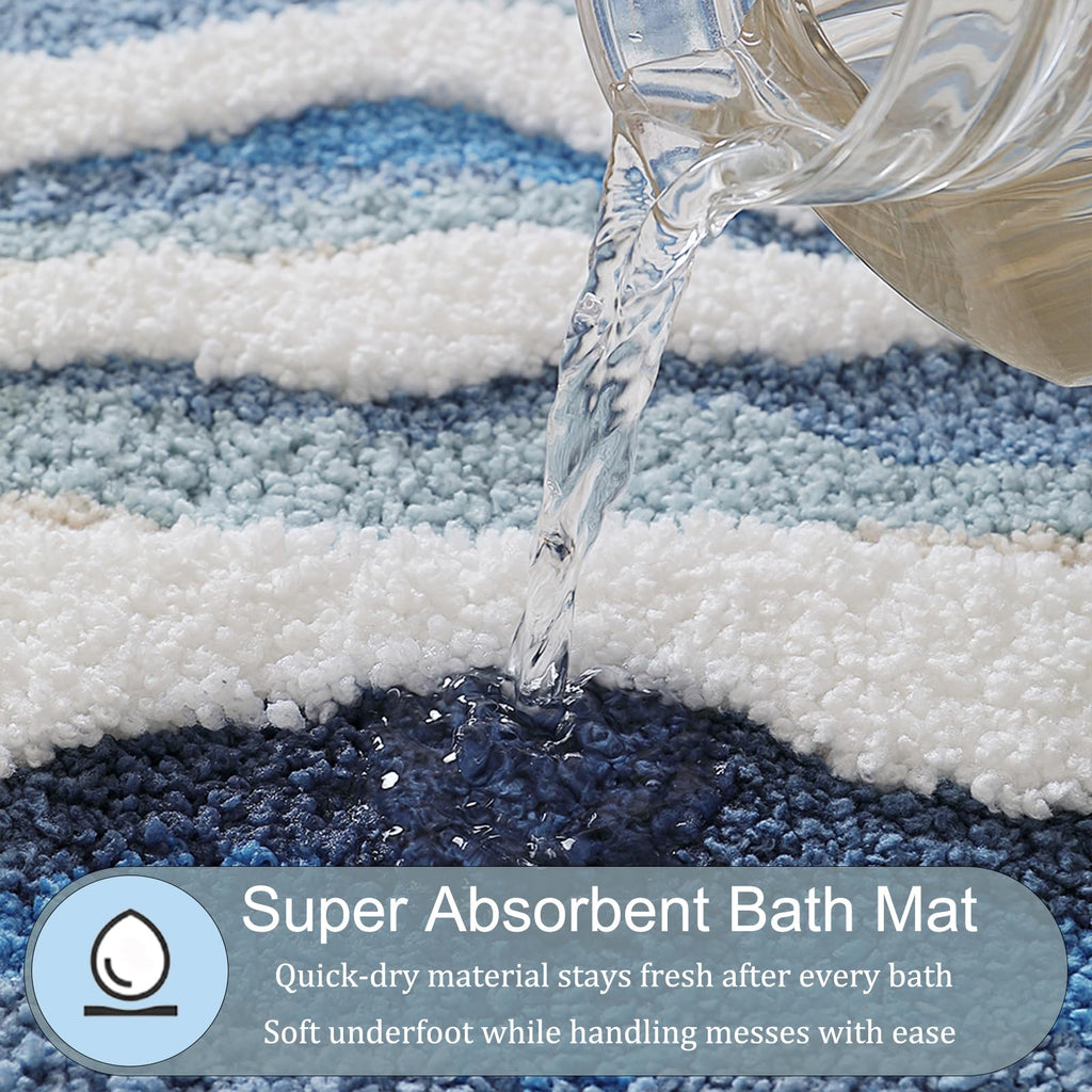 Beach Bathroom Rugs, 20"x32" Highly Absorbent Non-Slip Bath Mat(Blueswell)