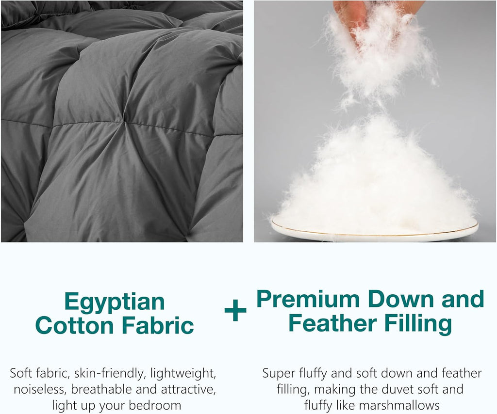 Pinch Pleat Goose Down Feathers Fiber Comforter Full/Queen All Season-Ultra Soft and Cozy Noiseless 