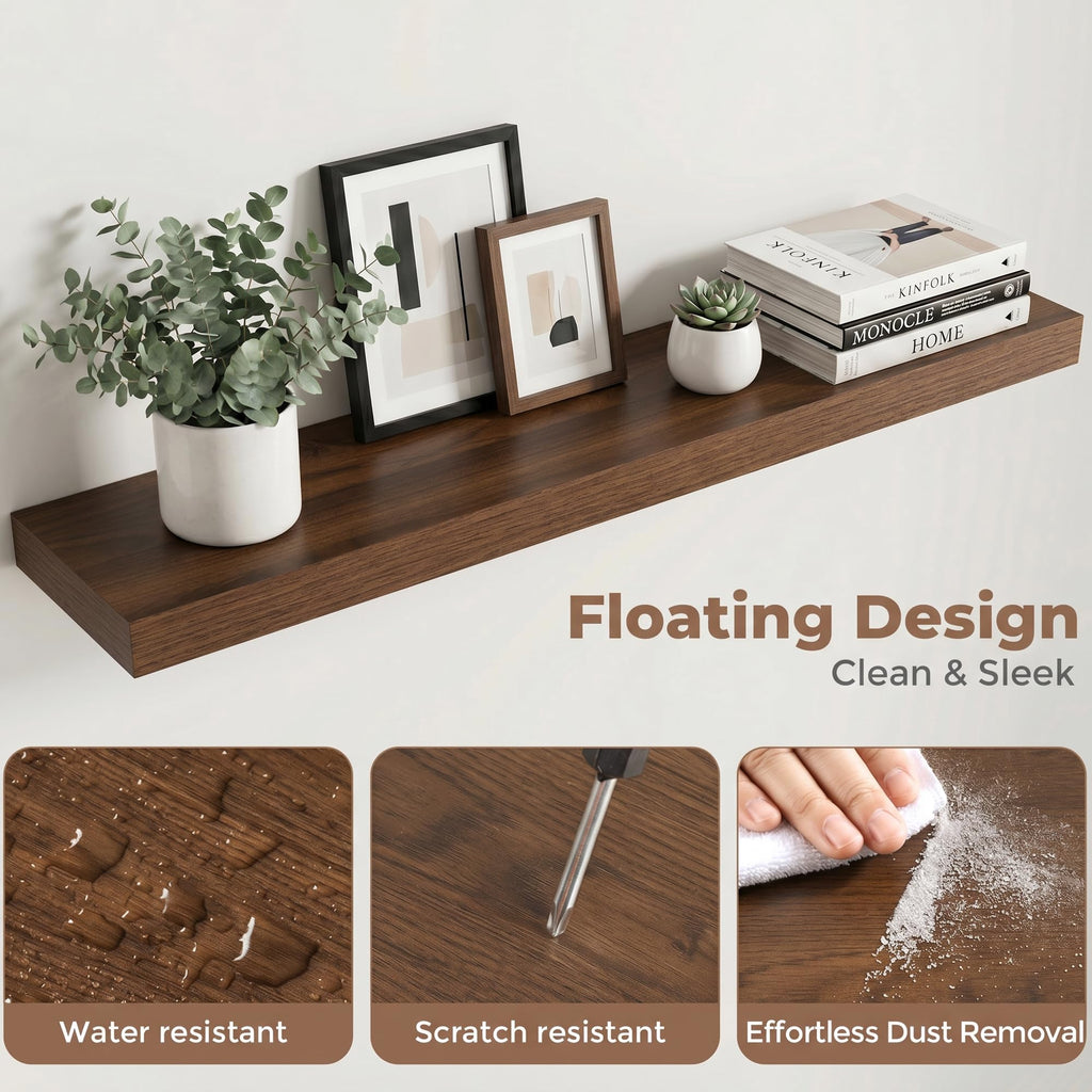 40 Inch Floating Shelves for Wall, 8"D Wood Storage Shelves, Walnut Finish