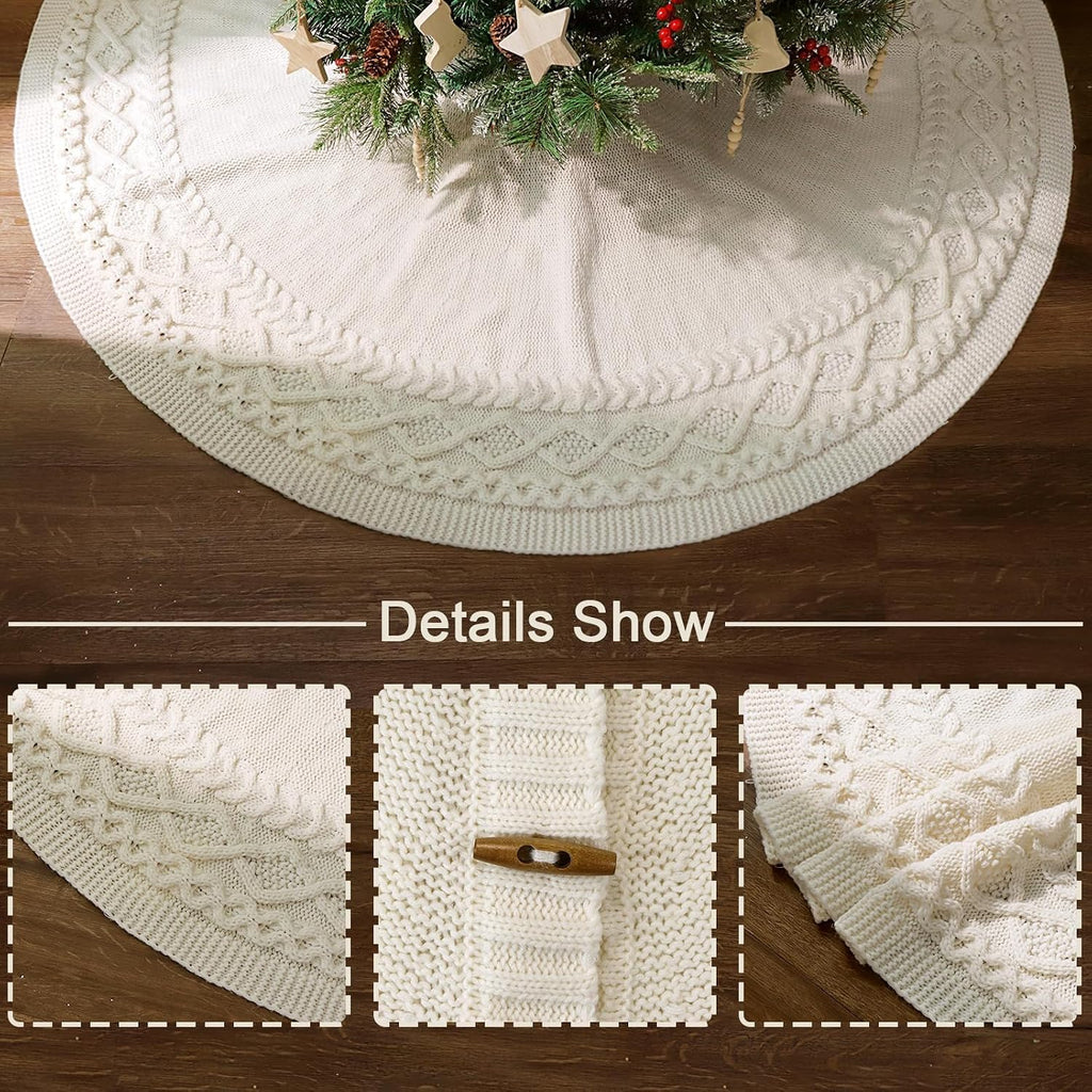 Knit Christmas Tree Skirts, Neutral Tree Skirt, Cozy Christmas Decorations