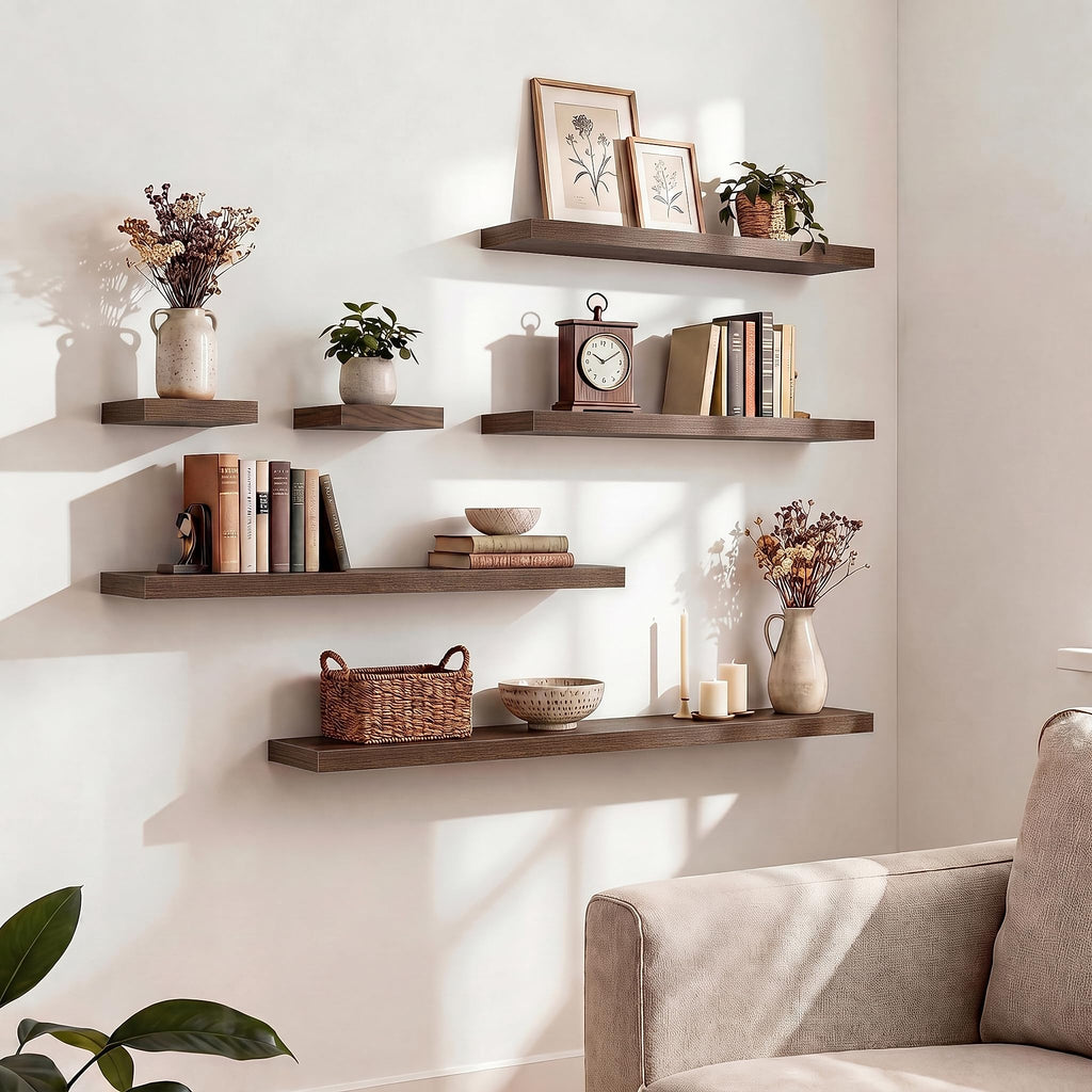 55 Inch Floating Shelves for Wall, 9.3"D Wood Gra, Set of 2