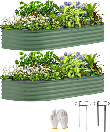 2PCS Galvanized Raised Garden Bed, 7' x 3' x 1', Green | Metal Raised Beds for Gardening, Plant Support Stakes