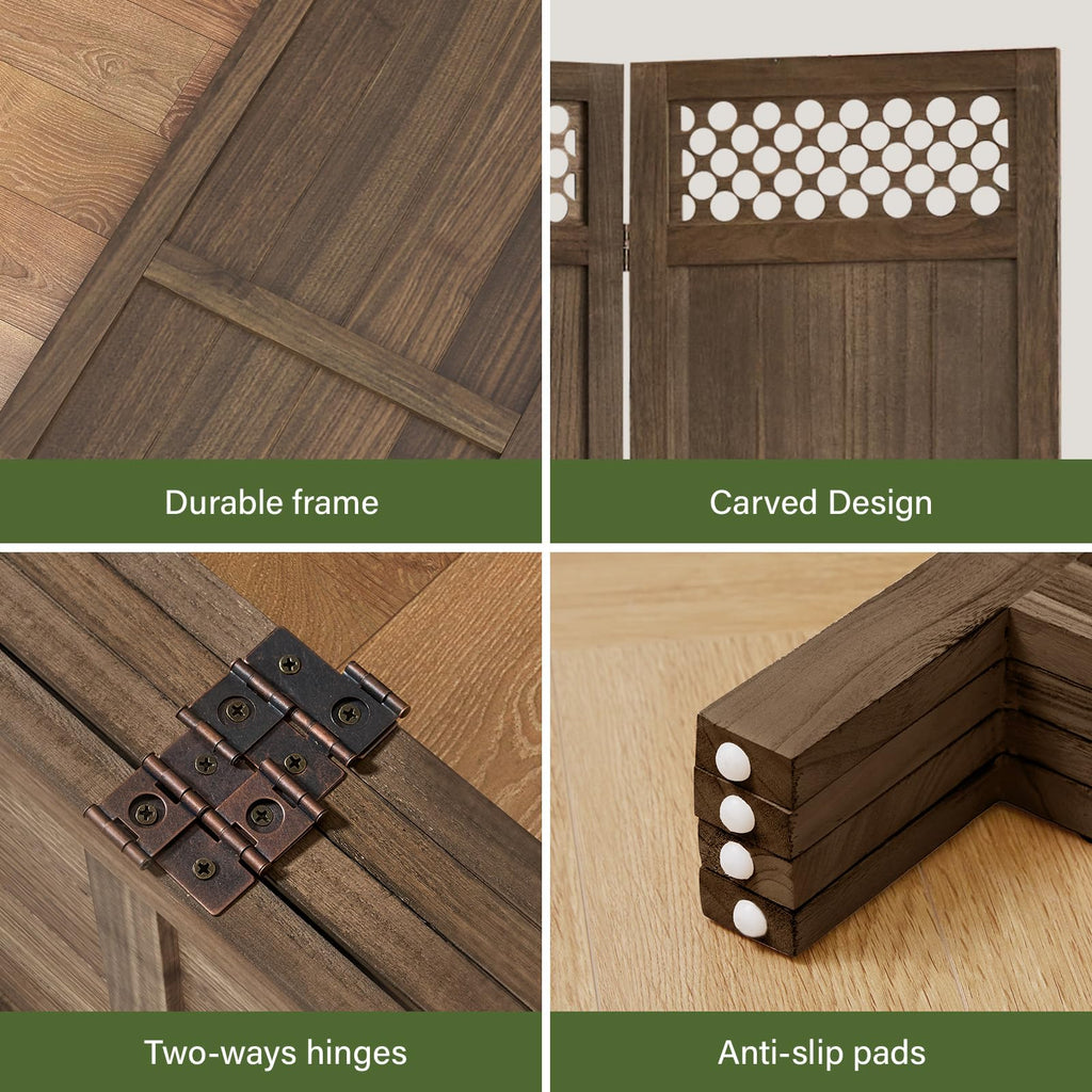 Privacy Screen Room Divider Panel - Real Wood Folding Partition Room Dividers, No-Assembly Required, Enhance Privacy