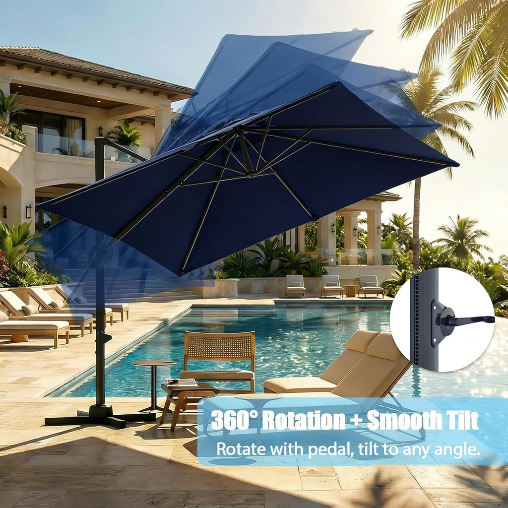 Large Cantilever Patio Umbrella, 10 ft X 10 ft Heavy Duty Aluminum Cantilever Offset Outdoor Umbrella with 360-Degree -
