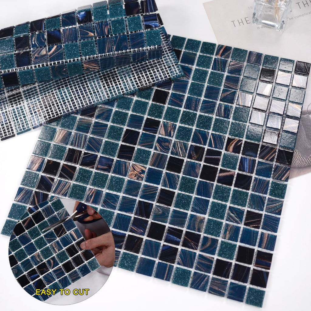 11.5 sq.ft Blue Glass Mosaic Tile, Pool, Kitchen Backsplash