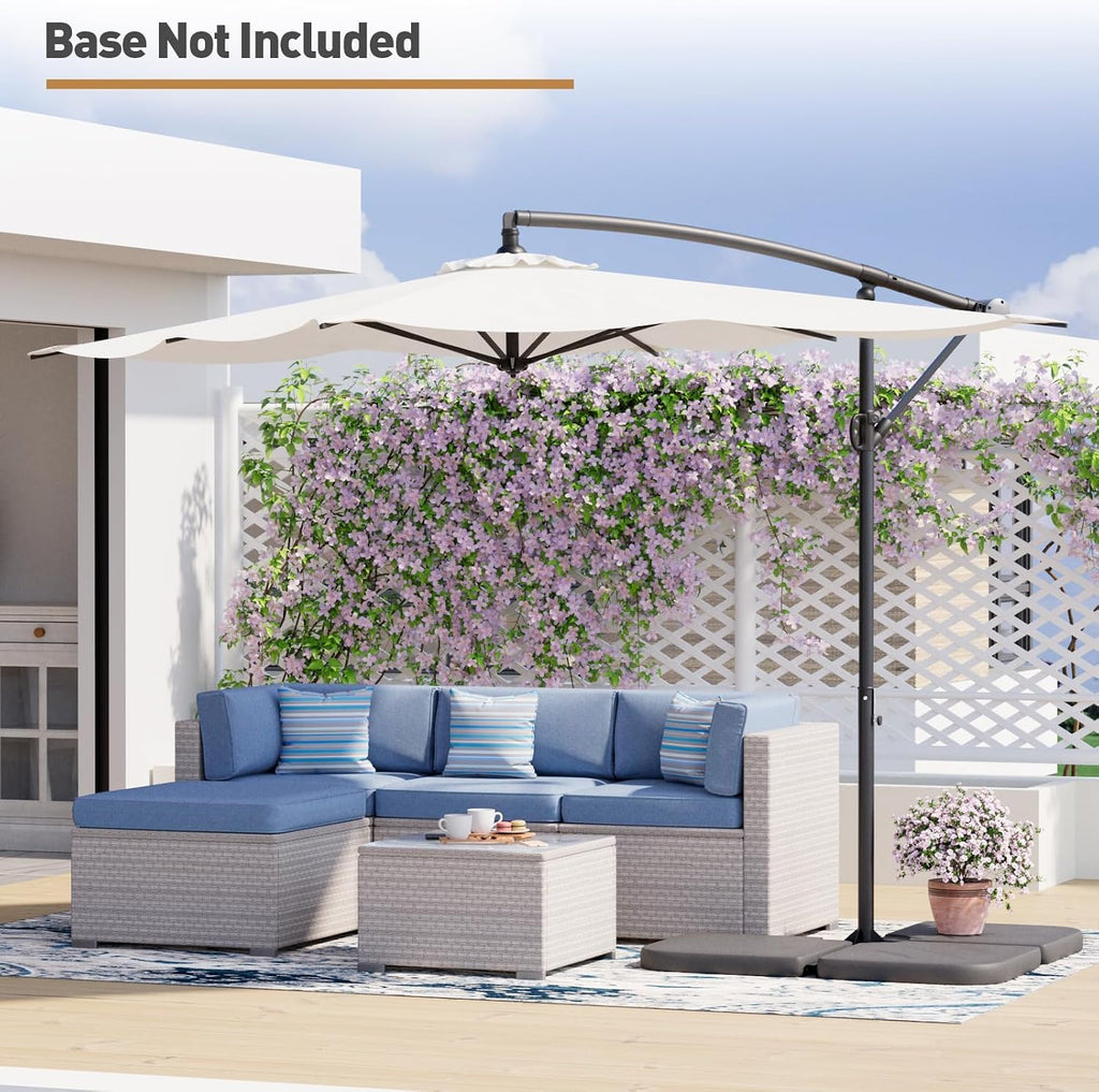 9 x 11.5FT Offset Patio Umbrella, Cantilever Hanging Outdoor Umbrella w/360-degree Rotation, Handy Crank