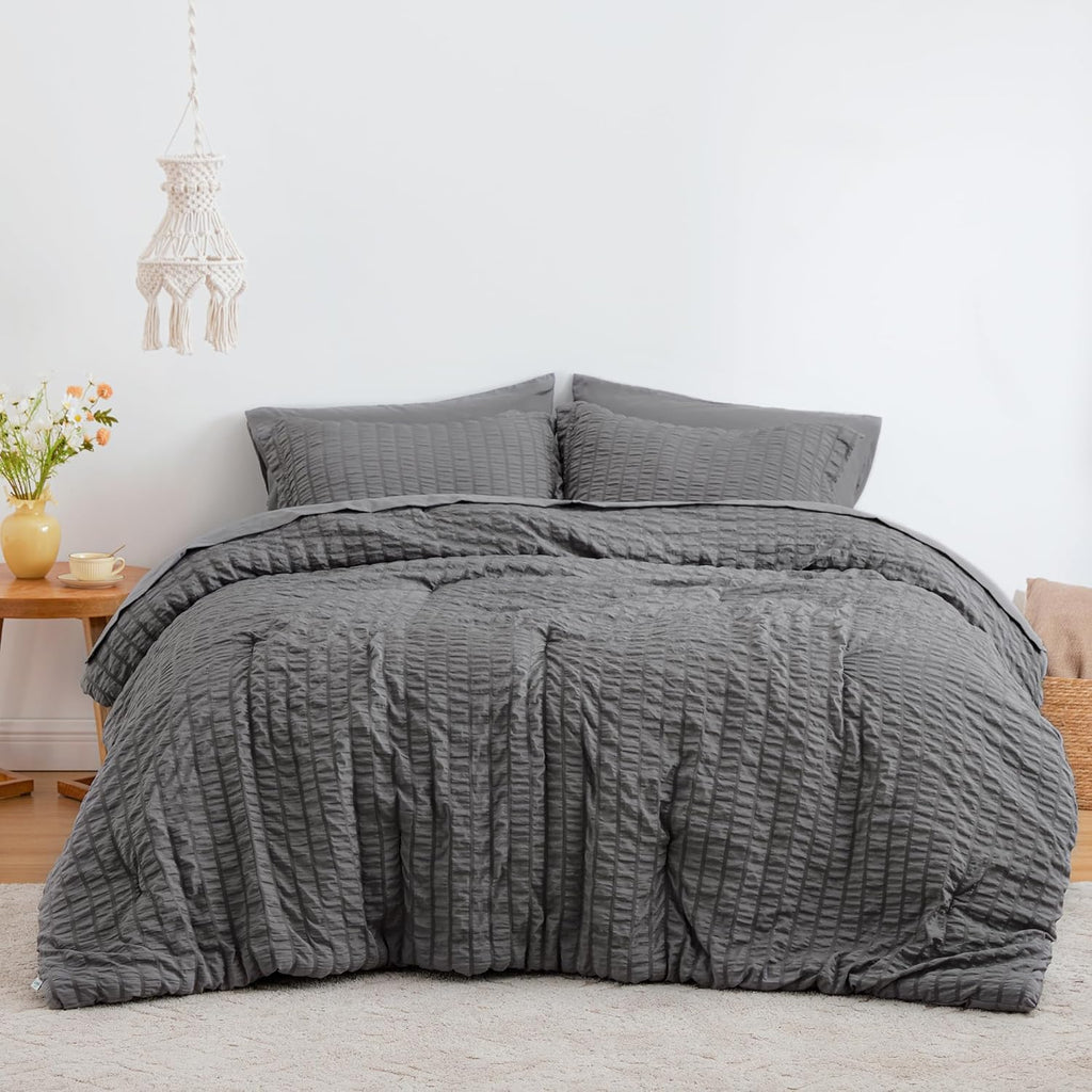 Love's cabin Seersucker Dark Grey Twin Comforter Set