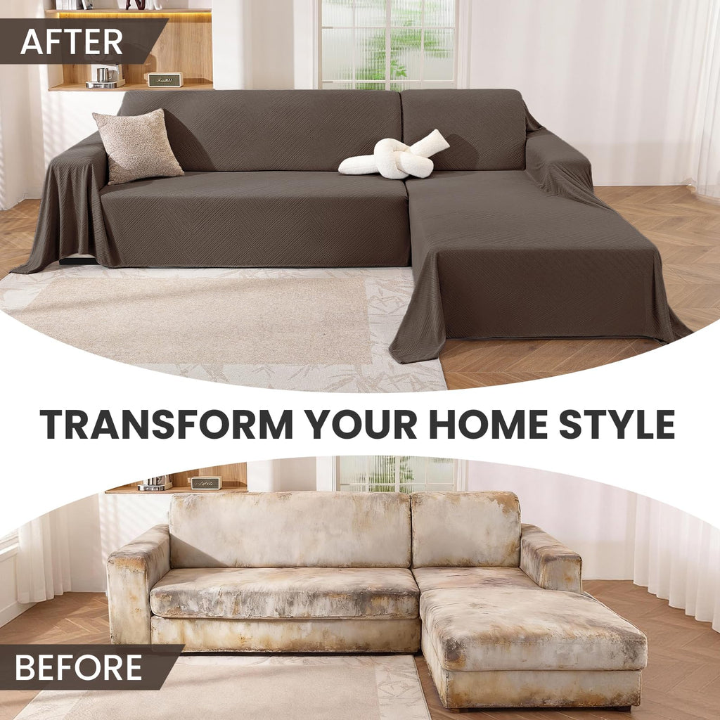 L Shaped Sectional Couch Cover 2 Piece, XXX-Large, Coffee