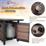 56 Inch Gas Fire Pit Table Outdoor Rattan Propane Fire Table & Fireplace with Fire Glass, Lid, 50,000 BTU Firepits for Outside Patio - Image 2