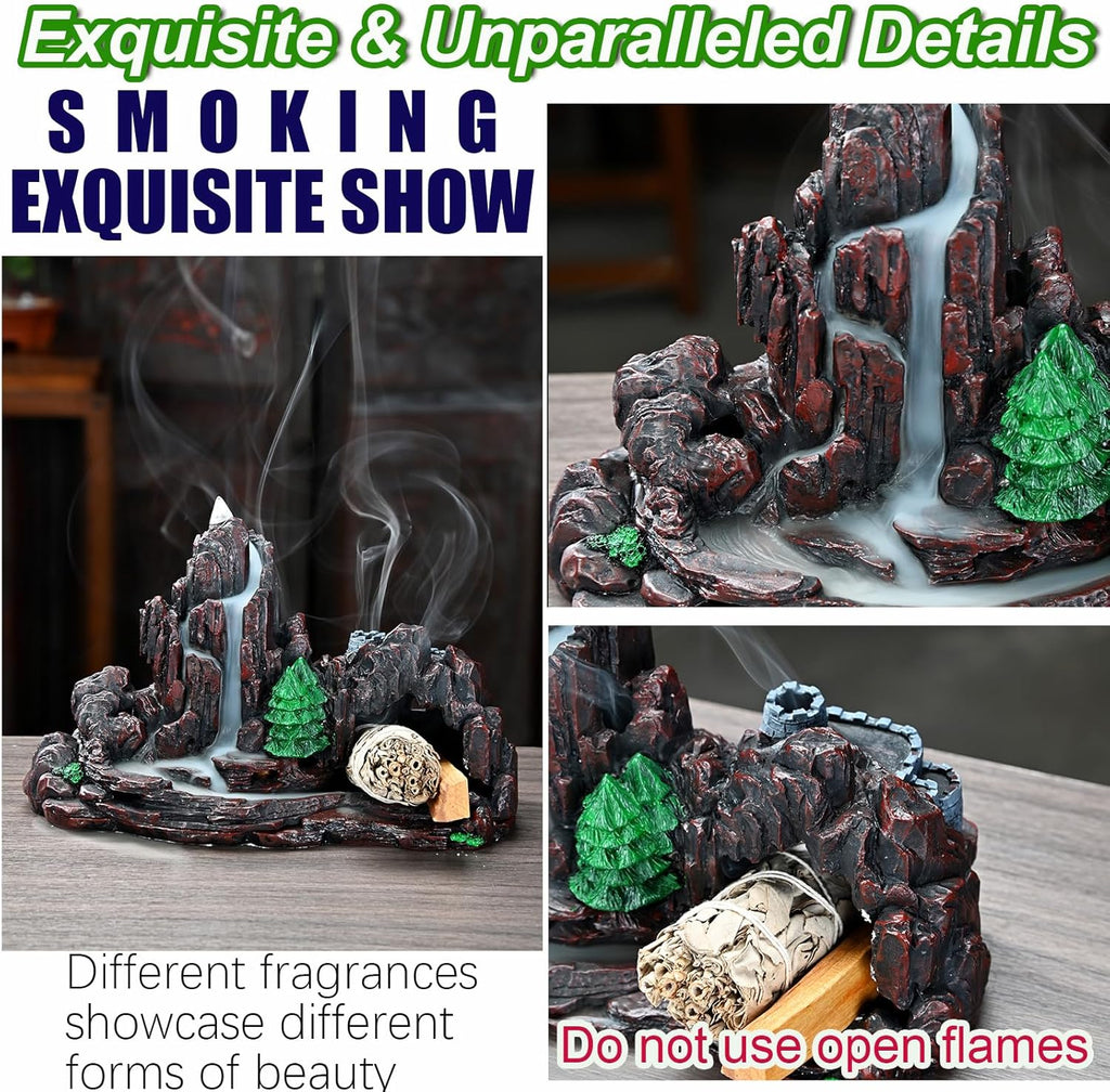 Mountain Waterfall Incense Burner,Backfall Incense Holder River, Incense Falls Meditation Decor for Room with Upgrade - Set of 5