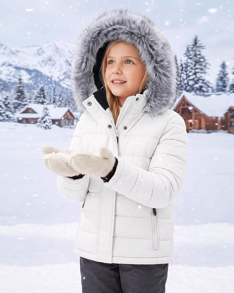 Girls Winter Coats Fleece lined Puffer Jackets Kids Warm Outerwear With Detachable Hood