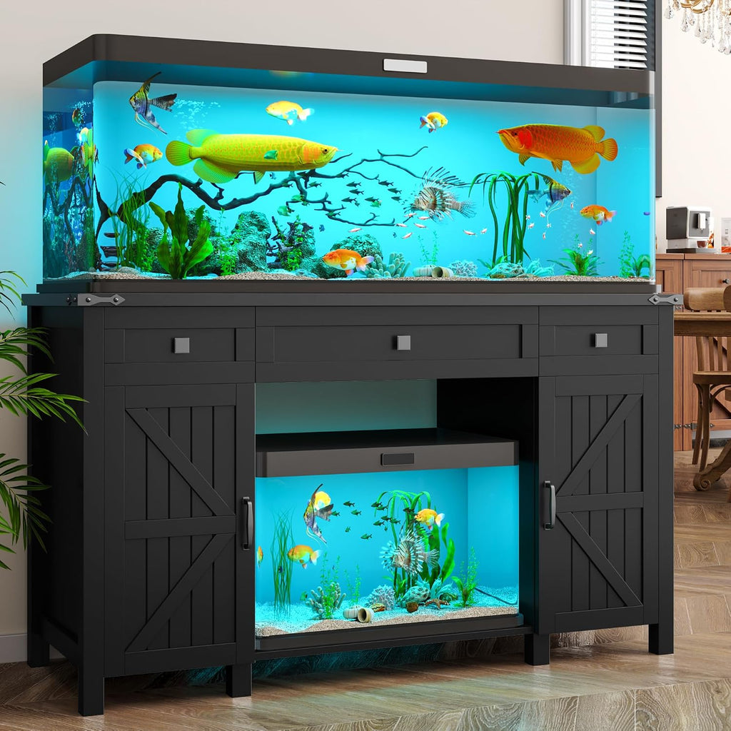 Farmhouse 55-75 Gallon Fish Tank Stand with Power Outlet, Aquarium Stand with 2 Drawers and Adjustable Shelves, Heavy