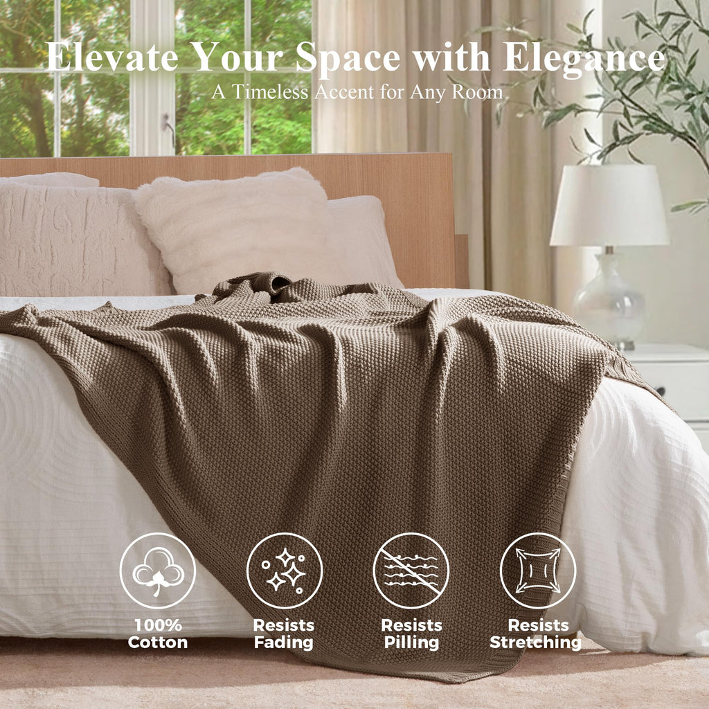 100% Cotton Cable Knit Throw Blanket, Lightweight Soft Knit Blanket for Sofa Couch Bed, Breathable All-Season Throw