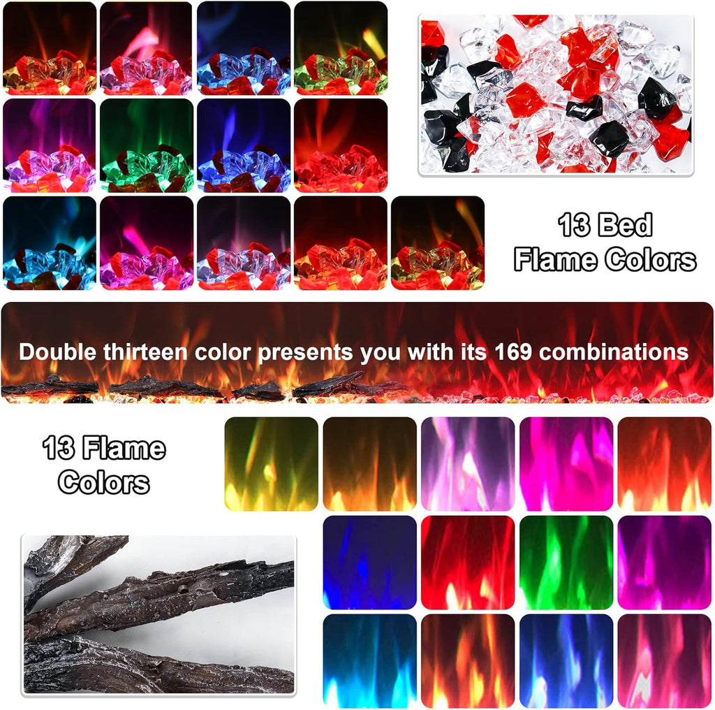 48 Inches Electric Fireplace Inserts, Recessed and Wall Mounted Fireplace Heater for Indoor Use with Remote Control
