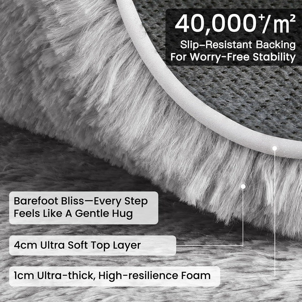 Area Rugs Living Room, Fluffy Shag Grey