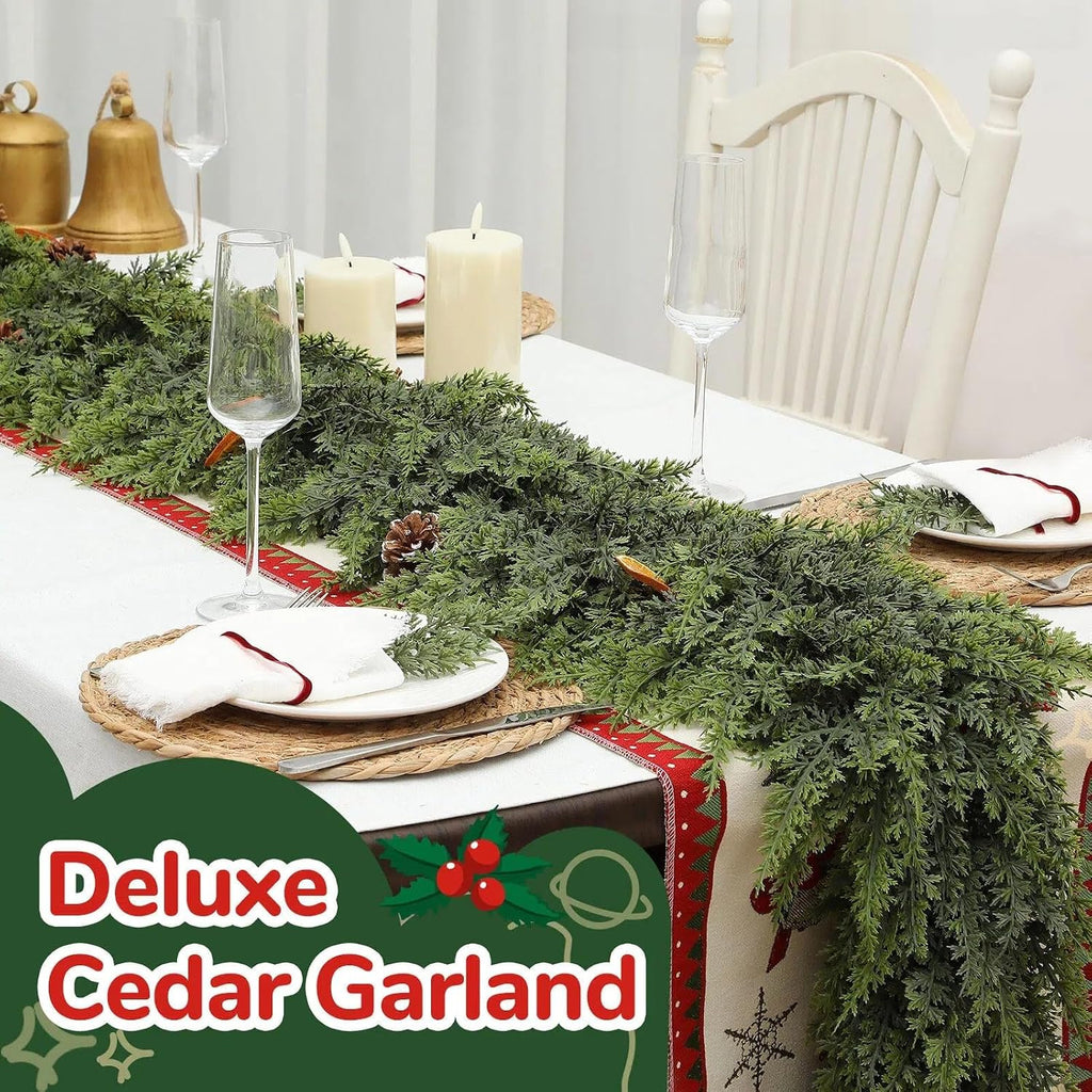 Deluxe 9 FT Artificial Christmas Cedar Garland 240 Large Leaves