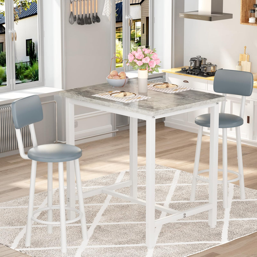 Dining Table Set for 2, 24" Square Kitchen Table and Chairs Set with MDF Tabletop & 2 PU Leather Chairs, Bar Pub
