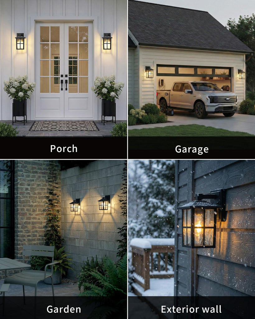 Black Outdoor Waterproof Modern Patio Wall Light Fixtures Set of 2