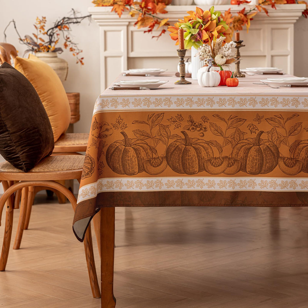 Fall Thanksgiving Rectangle Tablecloth 60 x 120 Inch, Orange