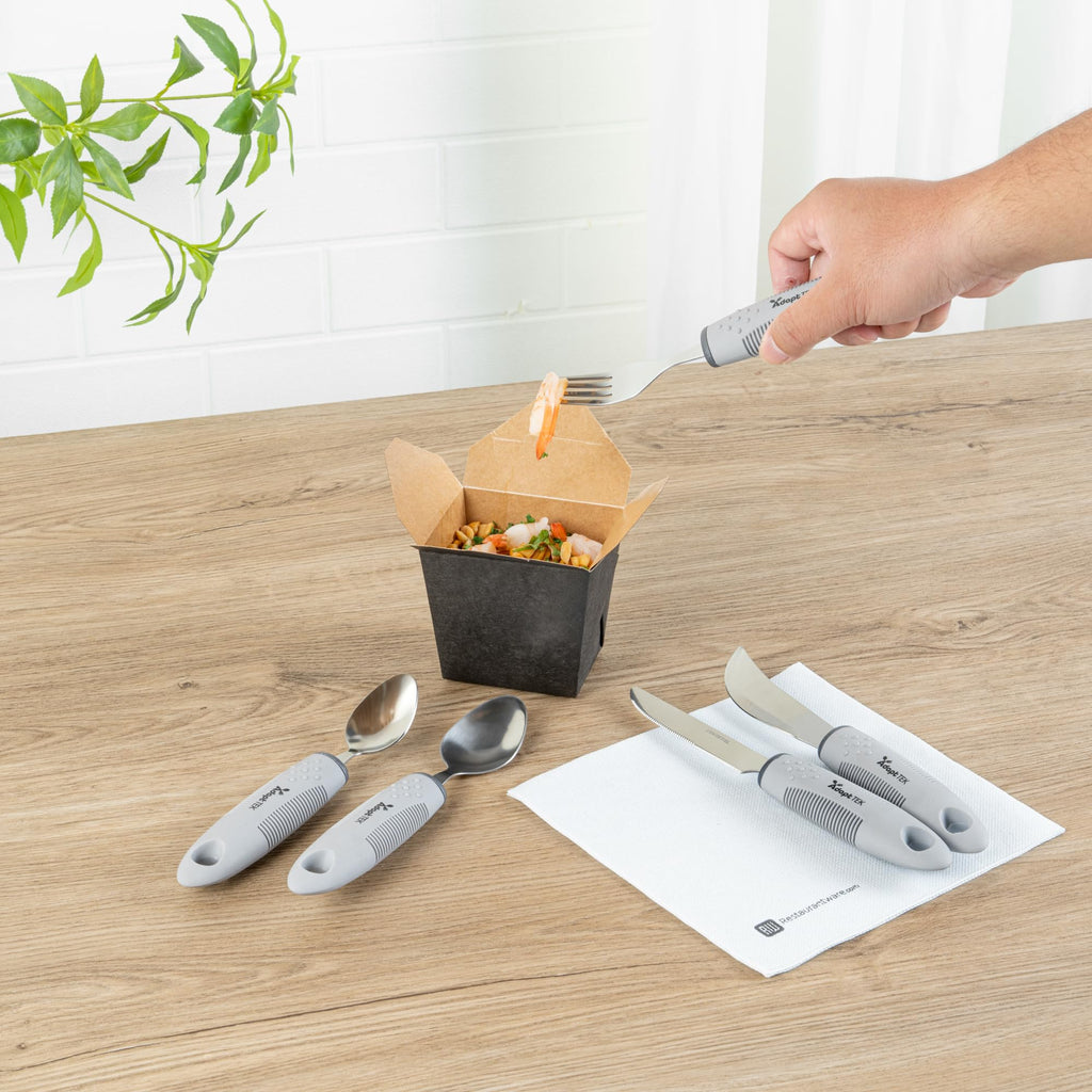 Adaptive Utensils - 1 count Stainless Steel, 9.84 x 5.12 x 1.57 Inches, Ergonomic Eating Aids, Non-Slip Utensil Set