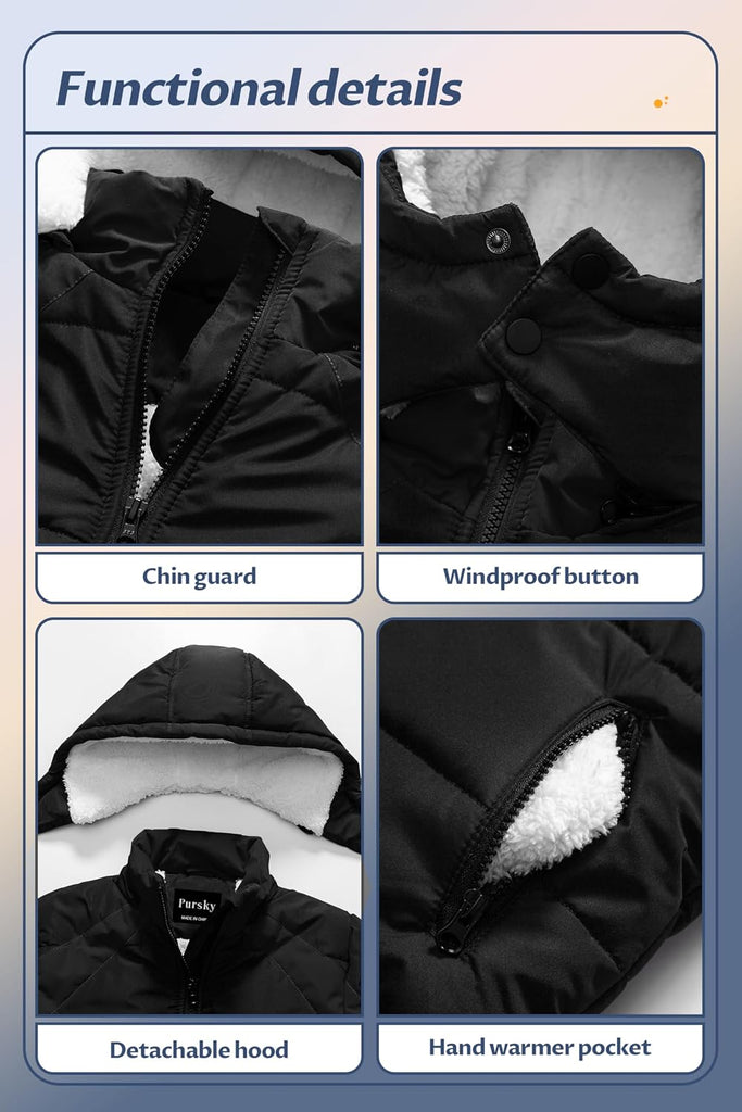 Boy's Warm Winter Coat Water Resistant Sherpa Outerwear Puffer Jackets With Removable Furry Hood