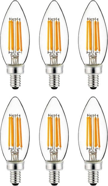 LED B11 Filament Style Chandelier Light Bulb Torpedo Tip 5 Watts (60 W Equivalent) Dimmable, 600 Lumens, Candelabra