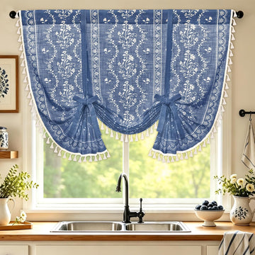 Boho Swag Valance Curtains Vintage Linen Valances for Windows Light Filtering Floral Kitchen Valance Rod Pocket