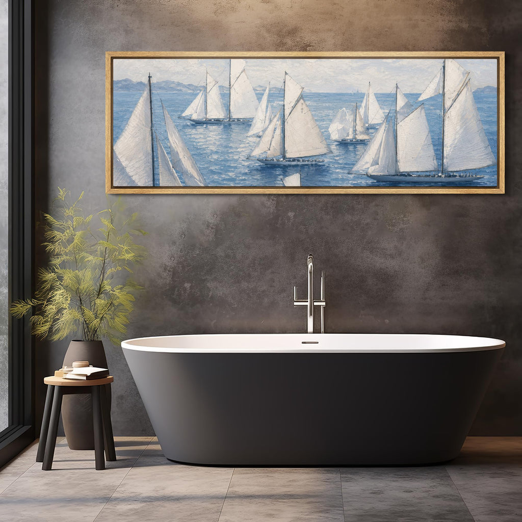 Large Framed Canvas Print Wall Art Vintage Sailboat Regatta Nautical Antique Retro Fine Art Illustrations Decorative