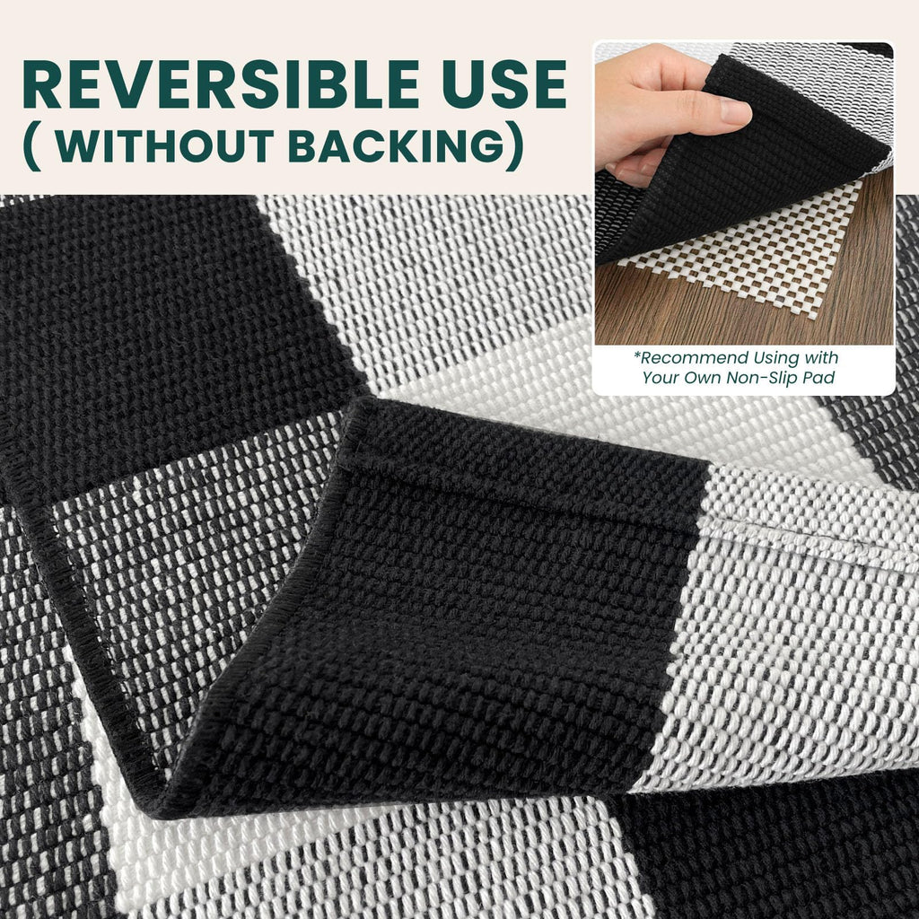 Buffalo Plaid Rugs Runner Rug, Black and White