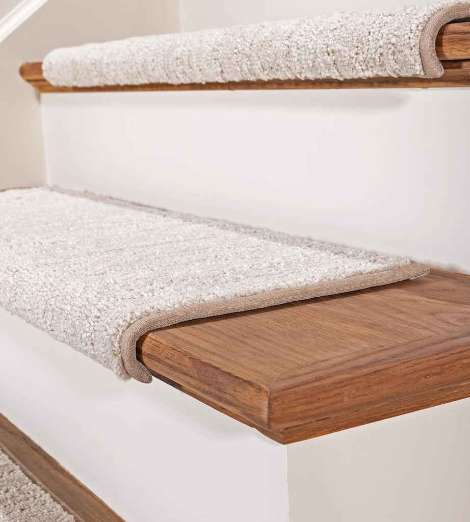 TM Rounded Bullnose Carpet Stair Treads - Anti Slip Indoor Stair Mats for Wooden Stairs, Style: Brindle, Cottonwood