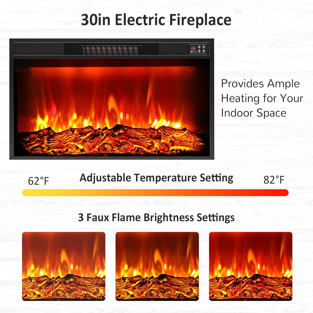 80" Electric Fireplace with Mantel and Cabinets, Fireplace TV Stand for Living Room Bedroom, 30in Realistic Flame