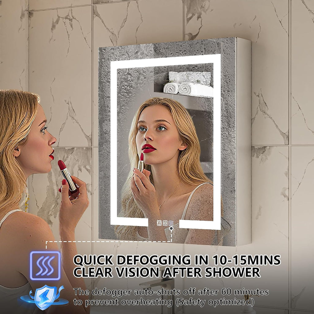 LED Bathroom Medicine Cabinet Mirror, 24" x 30" Lighted Vanity Mirror with Storage, Frameless Mirrored Medicine