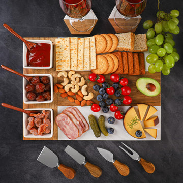 Charcuterie Board Set, Marble Cheese Boards, 15.74" Wood - Marble Cheese Board Set for Couples 2026, Valentine's Day