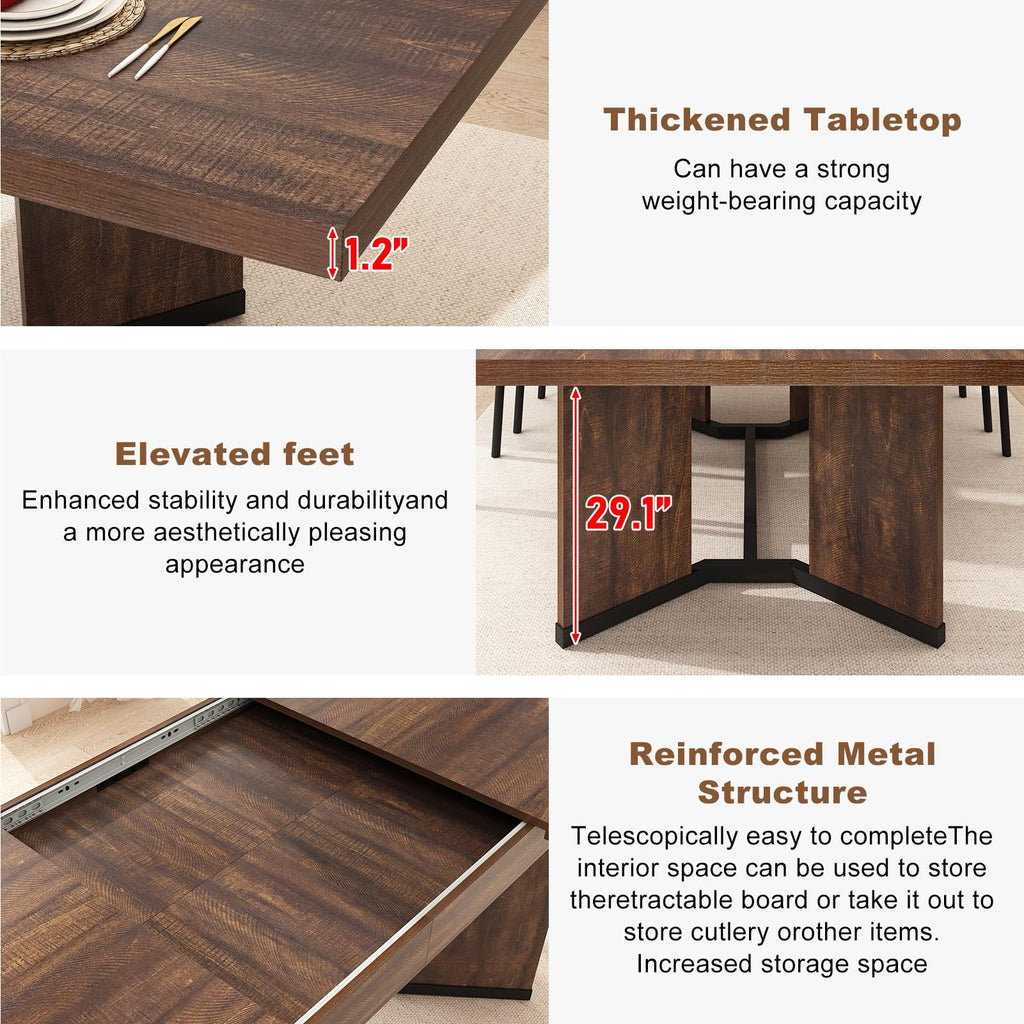 86 in Extendable Dining Table for 6 8 10 People, 59"-86" Farmhouse Rectangle Extending Dining Table w/Removable Leaves