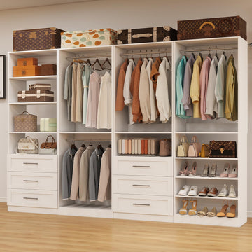 Closet System with 4 Sets, 8-21FT Closet Organizer Systems with 6 Drawers & 8 Hanging Rods & Adjustable Shelves, Walk