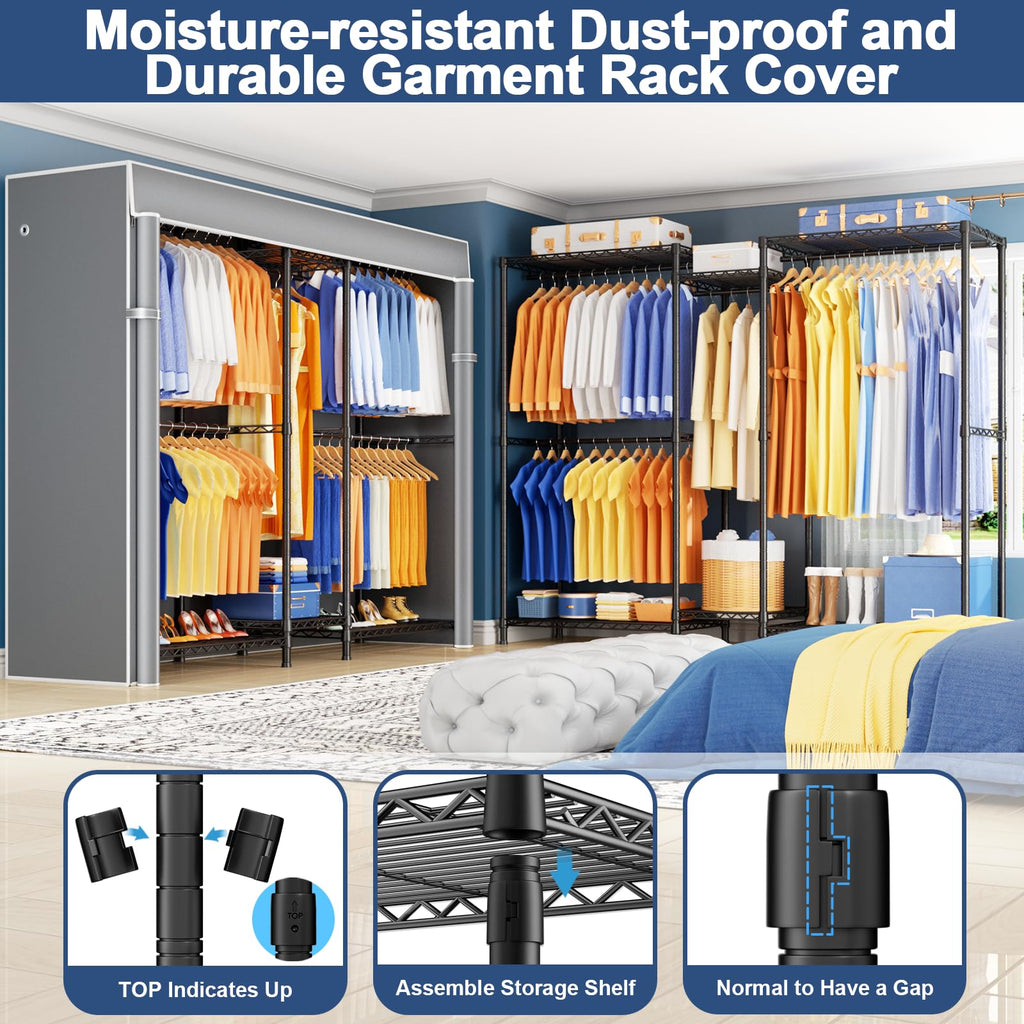 E12C Pro Heavy Duty Closet Organizer System, Freestanding Clothing Racks for Hanging Clothes, Adjustable Garment Rack