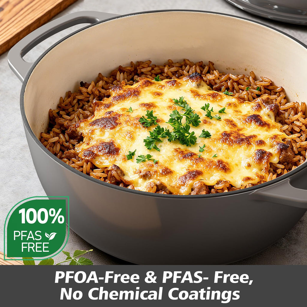 Enameled Cast Iron Dutch Oven - 6QT Pot with Lid & Cotton Potholders - Dual Handles -Versatile Heavy Duty Cookware