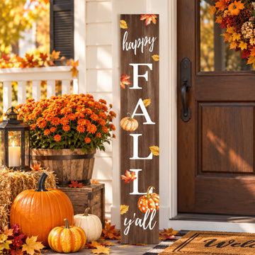 Happy Fall Porch Sign 47" Autumn Pumpkin Front Door Vertical Wooden Welcome Signs Front Door Decorate For Garden Home