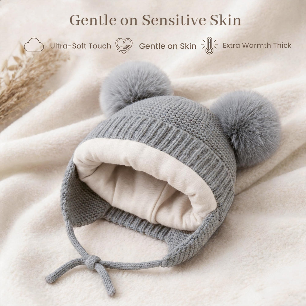 2 Pack Baby Beanie Hat with Ear Flaps, Newborn Winter Hat