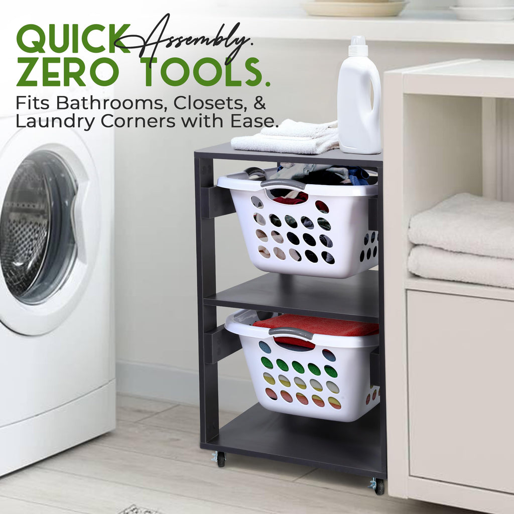 Laundry Basket Holder Shelf, Stackable Laundry Sorter (Slate Grey, 2 Tier)
